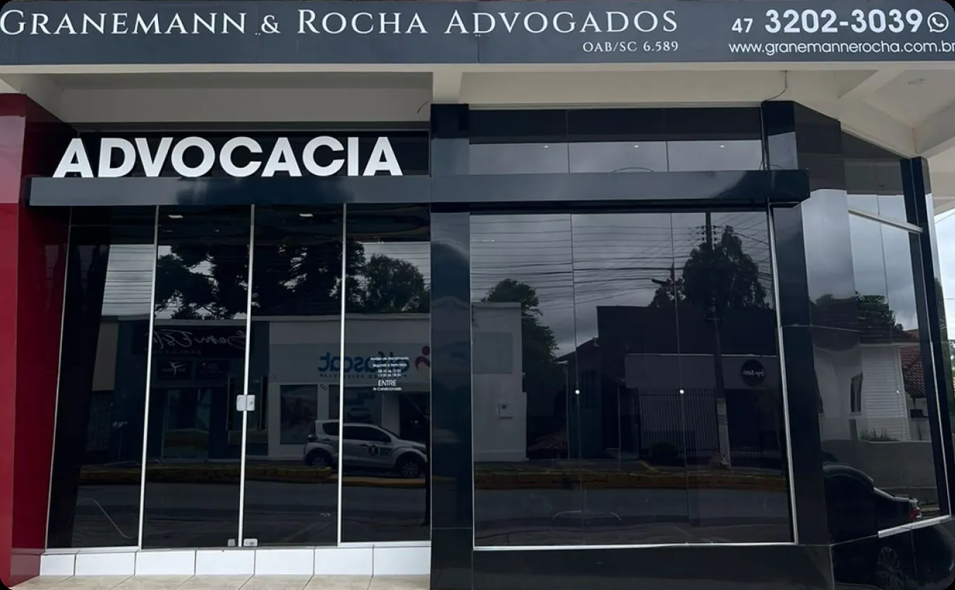 Fachada do escritório Granemann & Rocha Advogados na Av. Coronel José Severiano Maia, em Mafra/SC